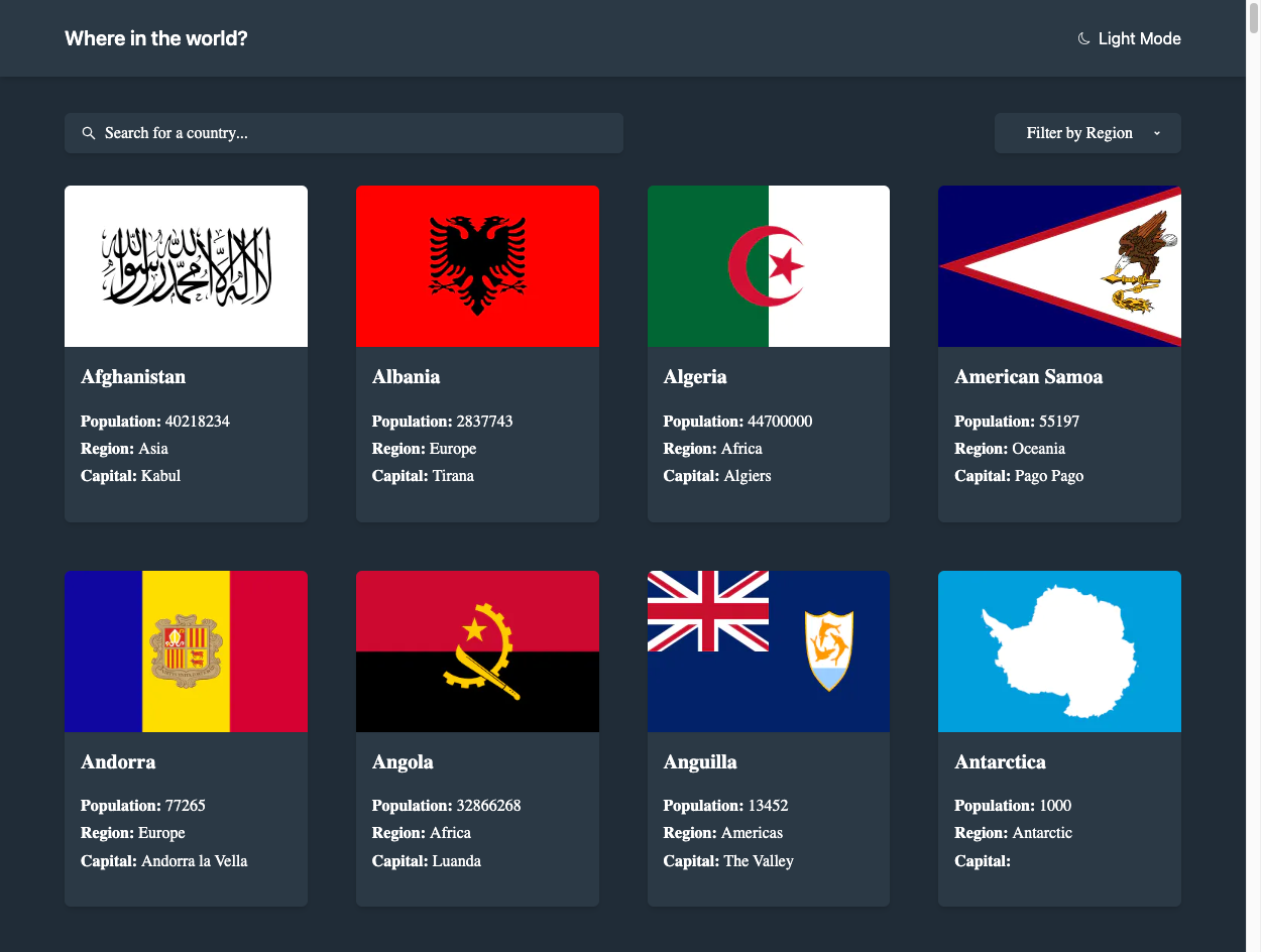 Countries API screenshot